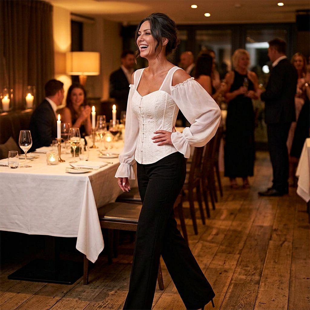 Tania Argento™ Elegantní žakárová bluzka s korzetovým pasem