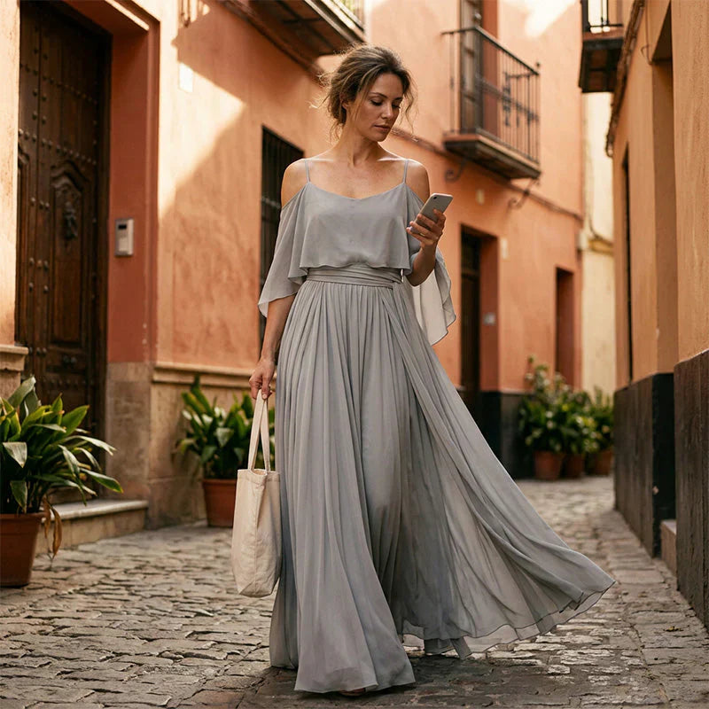 Tania Persico™ Elegantní maxi šaty s průstřihy na ramenou pro plnoštíhlé