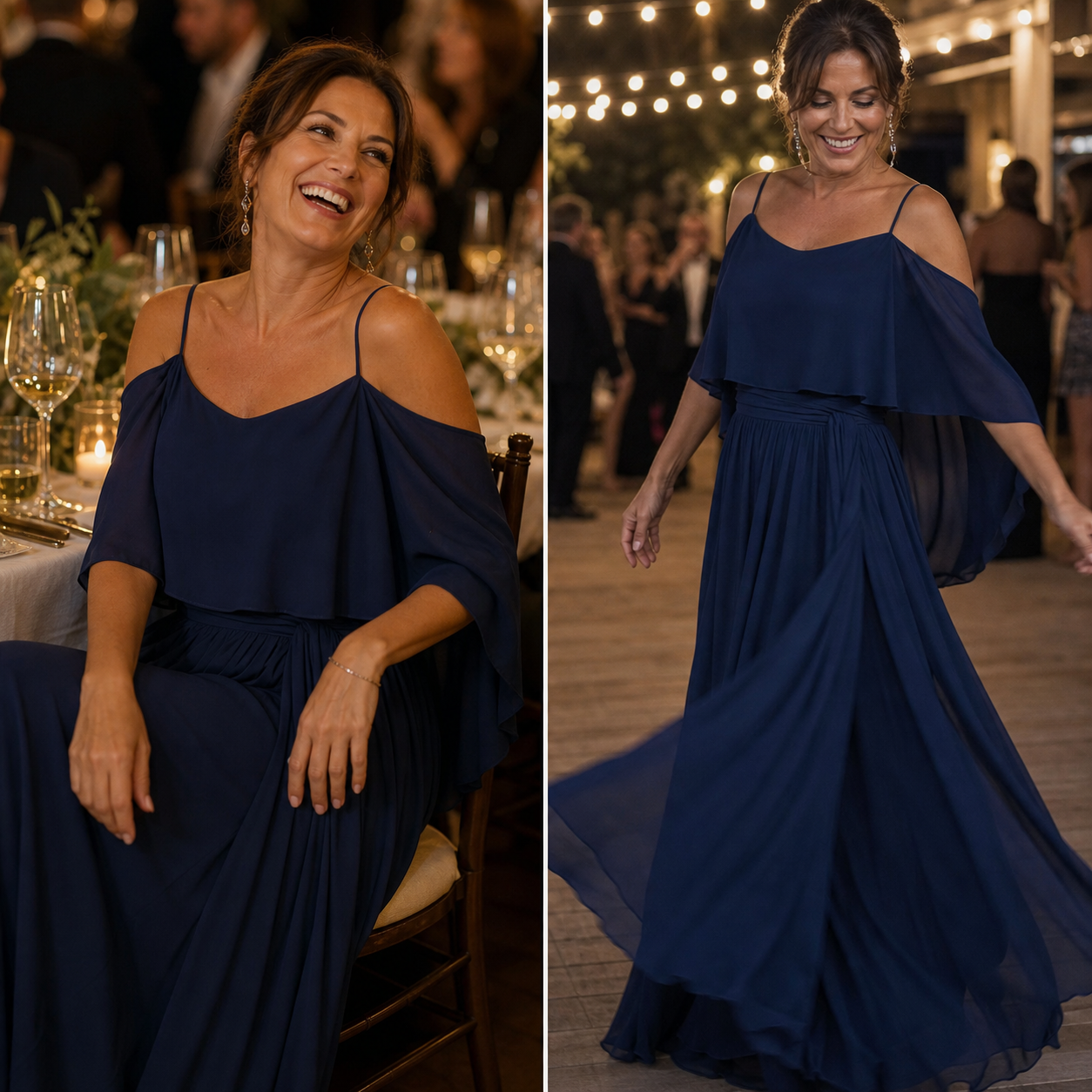 Tania Persico™ Elegantní maxi šaty s průstřihy na ramenou pro plnoštíhlé