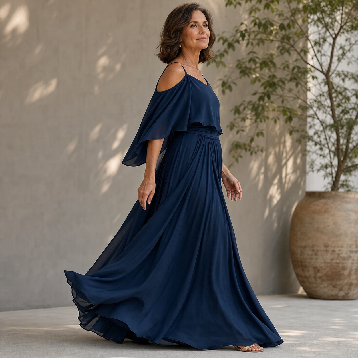 Tania Persico™ Elegantní maxi šaty s průstřihy na ramenou pro plnoštíhlé