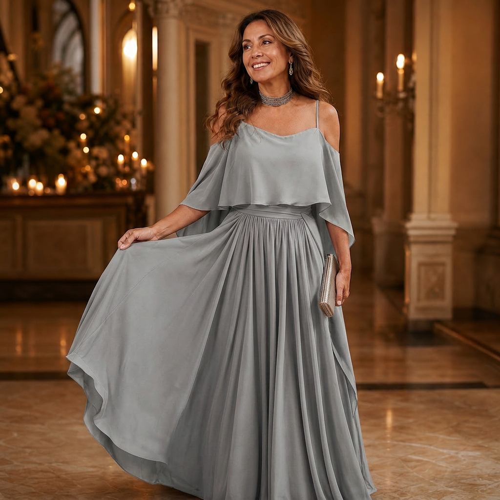 Tania Persico™ Elegantní maxi šaty s průstřihy na ramenou pro plnoštíhlé