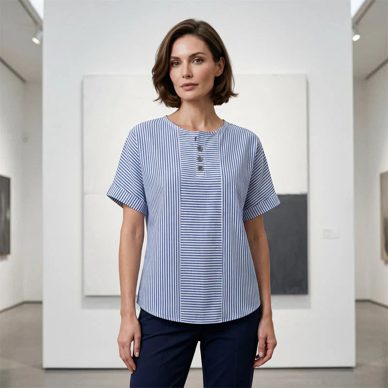 Teodora Filippelli™ Casual pruhovaná henley halenka pro bezstarostné outfity