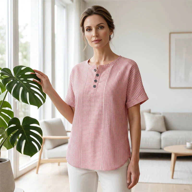 Teodora Filippelli™ Casual pruhovaná henley halenka pro bezstarostné outfity