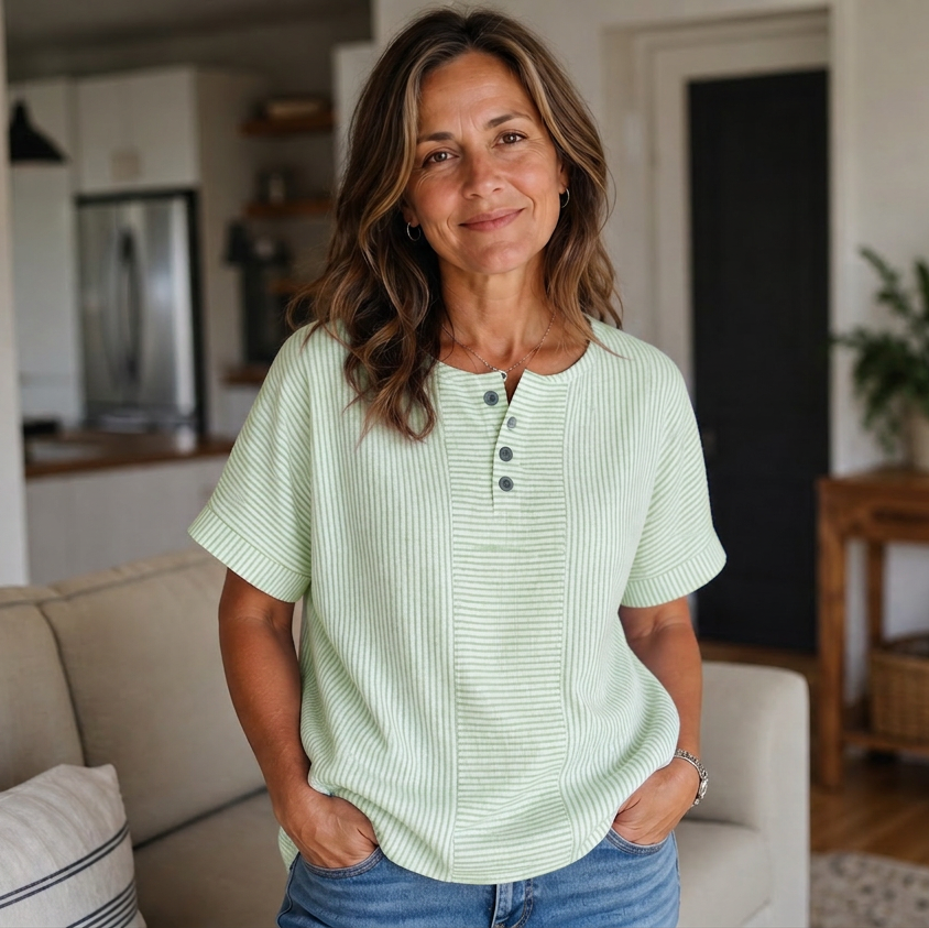 Teodora Filippelli™ Casual pruhovaná henley halenka pro bezstarostné outfity