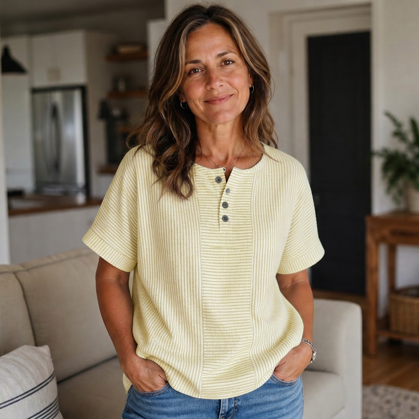 Teodora Filippelli™ Casual pruhovaná henley halenka pro bezstarostné outfity