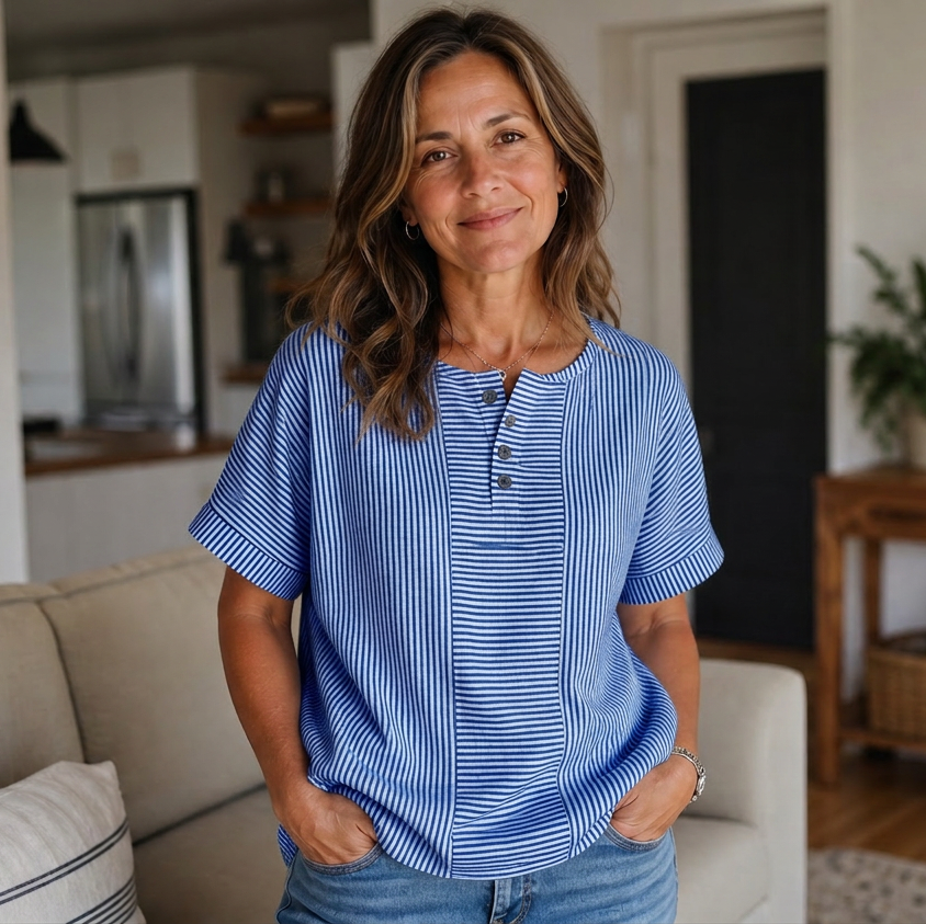 Teodora Filippelli™ Casual pruhovaná henley halenka pro bezstarostné outfity
