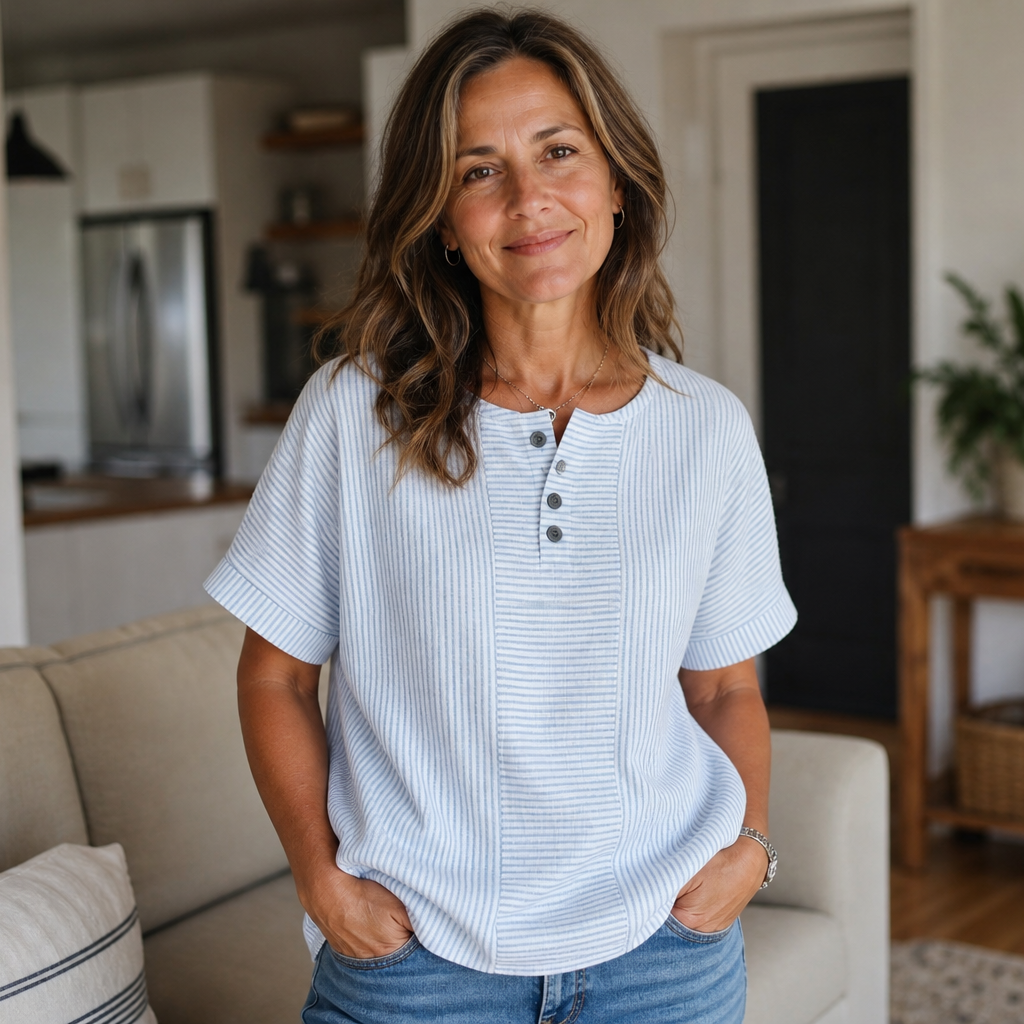 Teodora Filippelli™ Casual pruhovaná henley halenka pro bezstarostné outfity