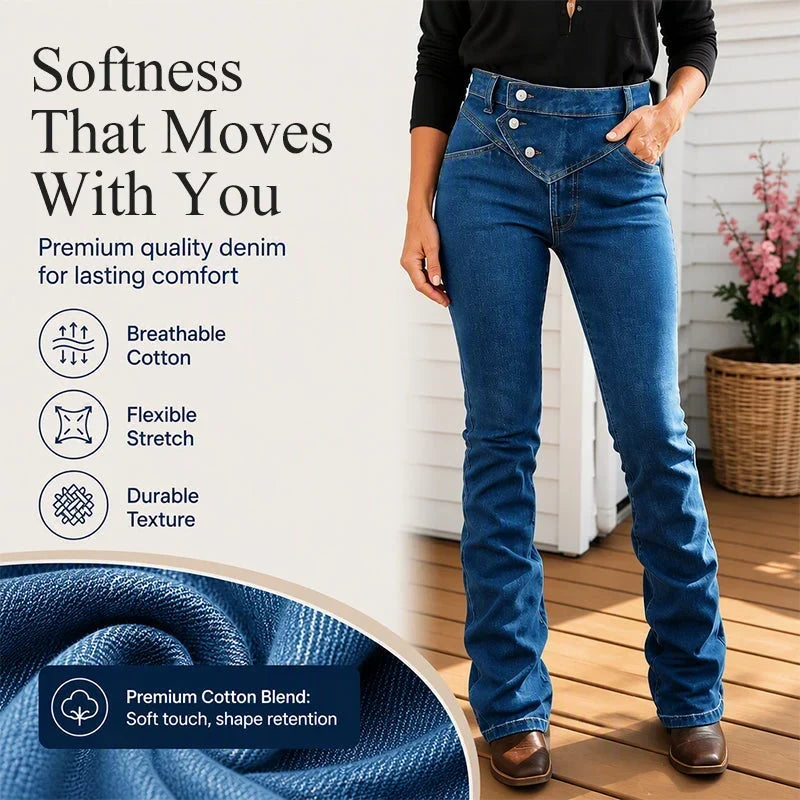 Teresina Women's High-Waisted Crossover Asymmetric Jeans - main front product view