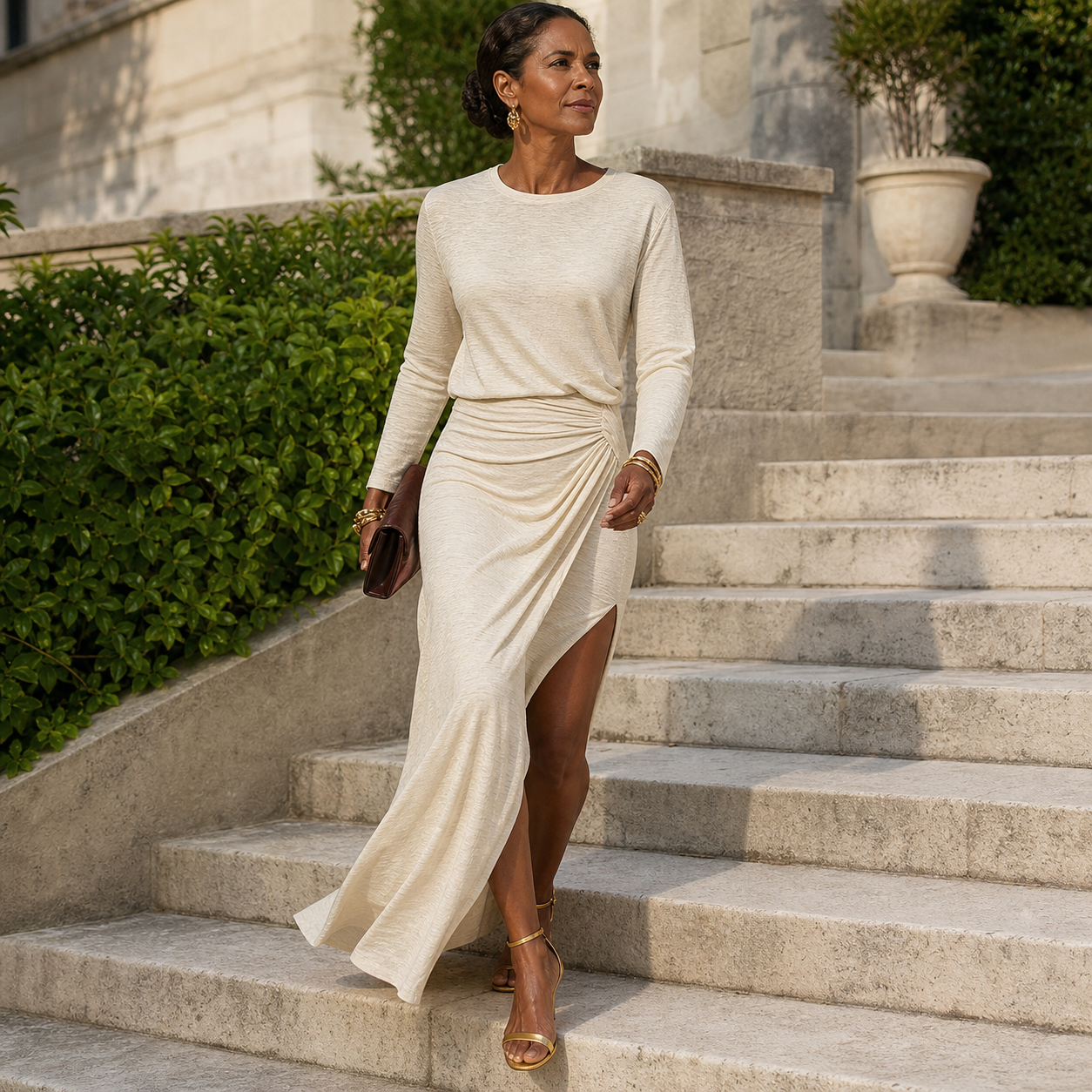 Ugolina Avellino™ Elegantní drapované maxi šaty pro štíhlou siluetu