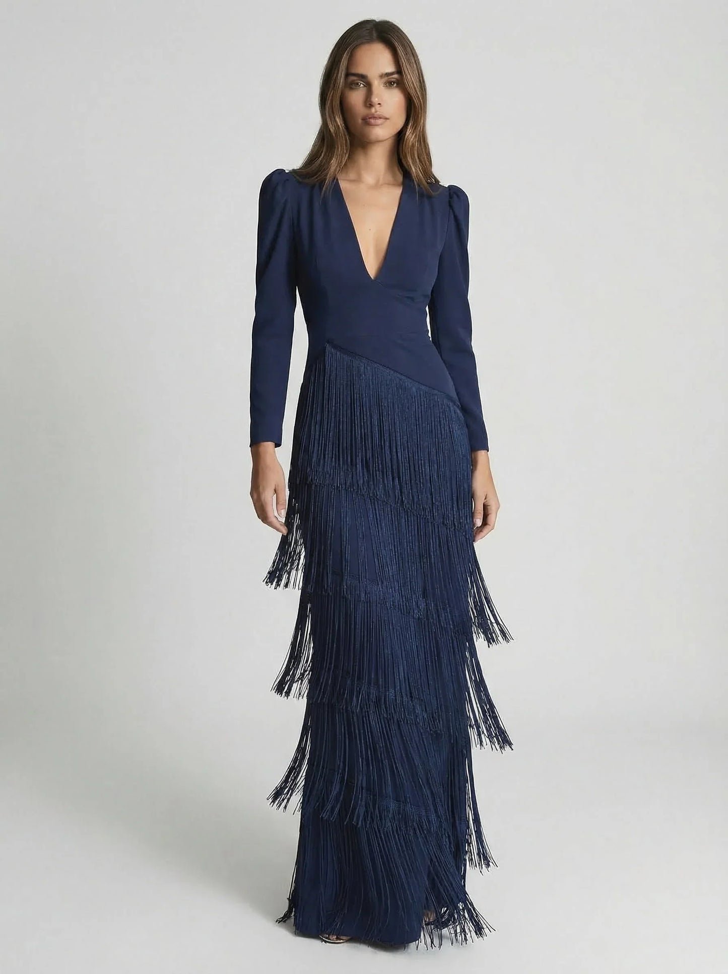 Ursola Abbondanza™ Elegantní midi šaty se třásněmi na slavnostní příležitosti