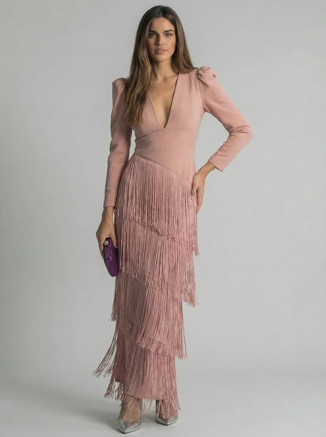 Ursola Abbondanza™ Elegantní midi šaty se třásněmi na slavnostní příležitosti