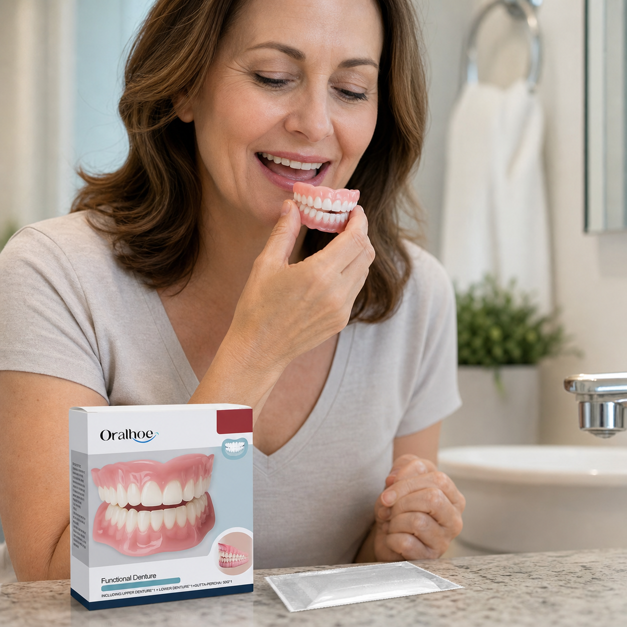 VelvetDent Pro™ Měkký silikonový polštářek na zubní protézu pro pevné uchycení