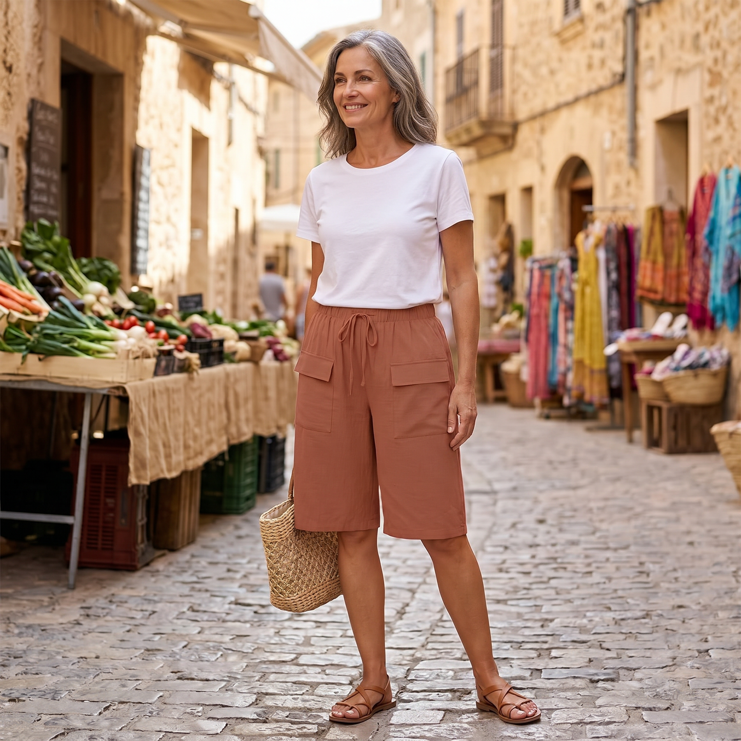 Vera Fortini™ Prodyšné capri kraťasy se stahovací šňůrkou