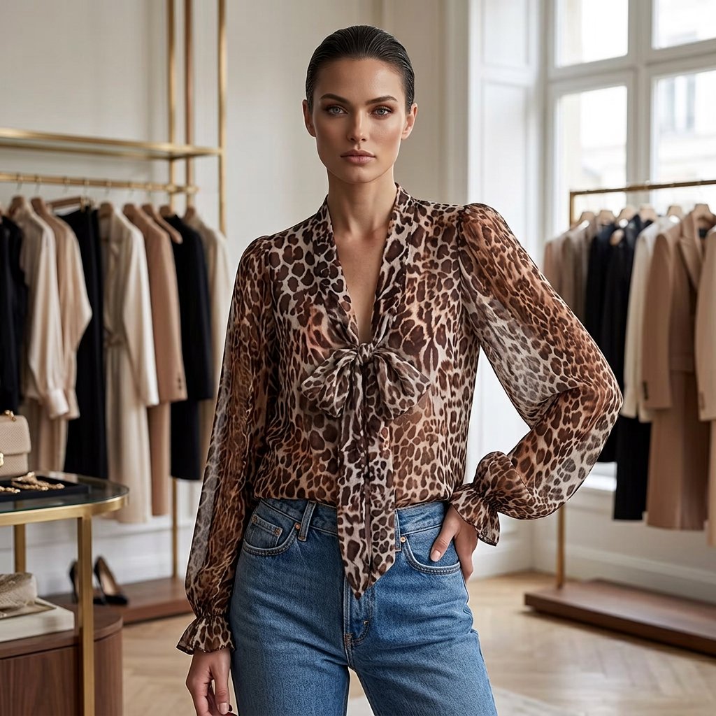 Zelinda Baldovini™ Lichotivá halenka s výstřihem do V a leopardím vzorem