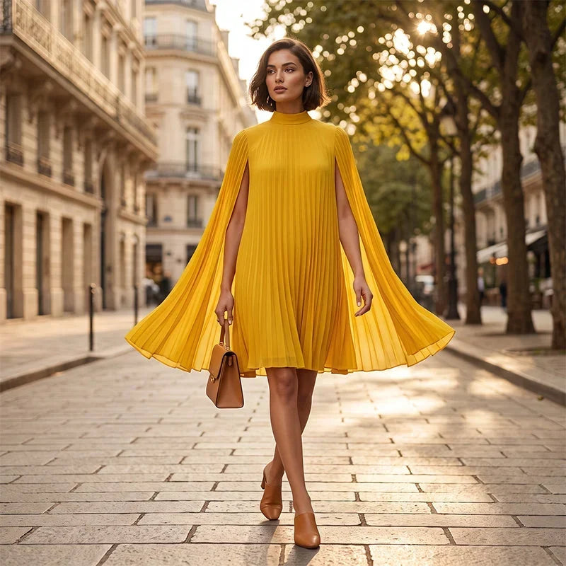 Zelinda Barchetti™ Elegantní skládané šaty s pelerínou pro bezstarostný styl