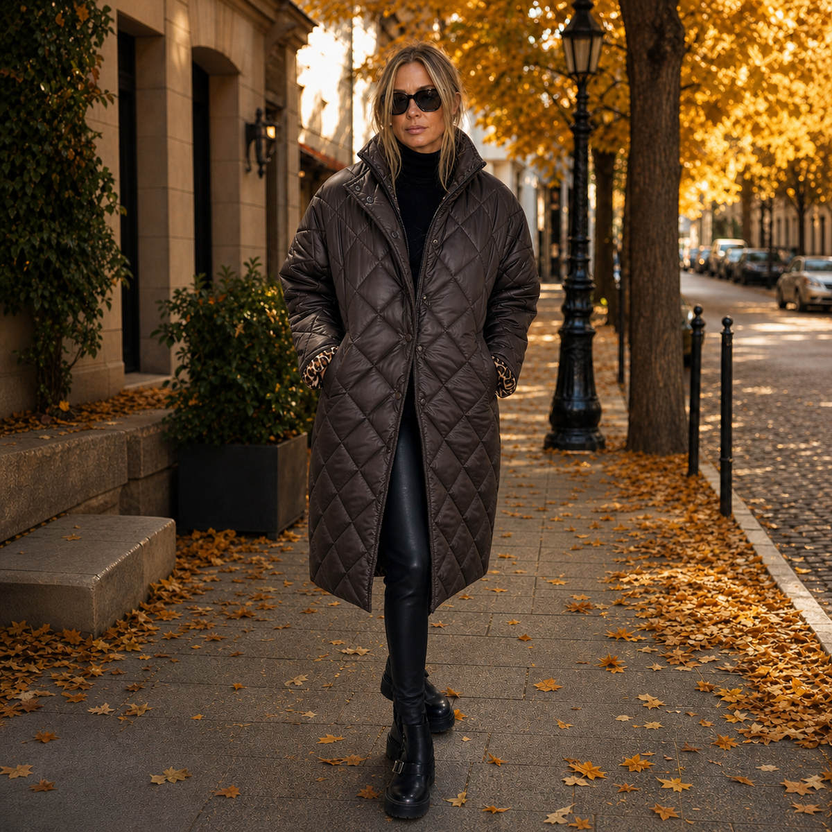 Zoe Tiraboschi™ Prošívaný zimní kabát s leopardí podšívkou